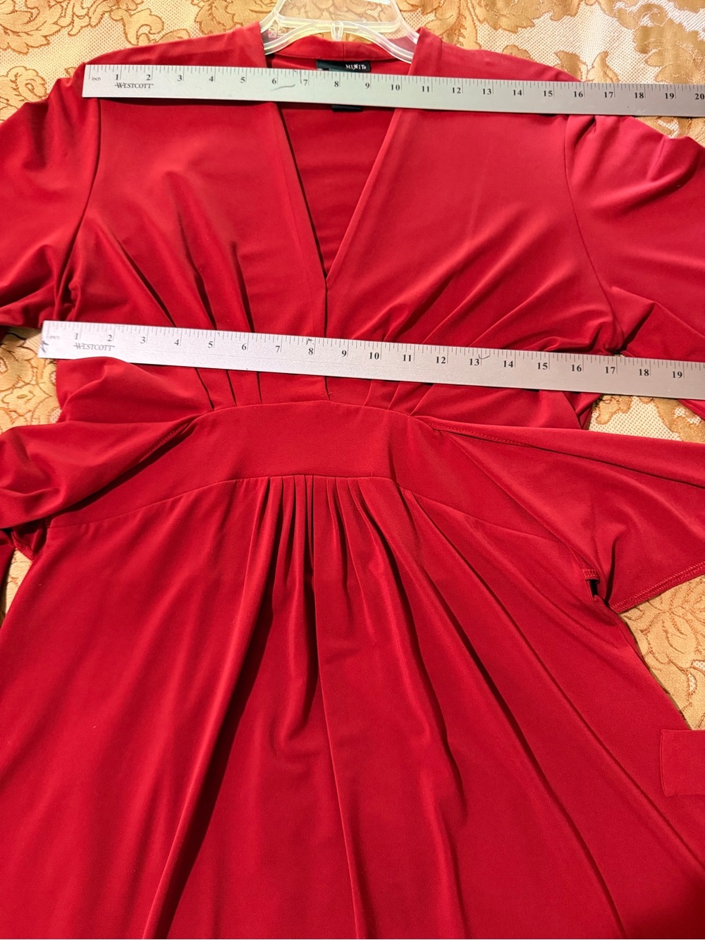 Mixit Red V-Neck Midi Flared Soft Knit Dress with Wrap Tie Belt, Sz 6 - Picture 14 of 14